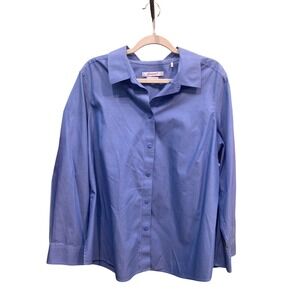 Office Core Foxcroft Blue Button Down Non Iron Tailored Top 16W preppy plus